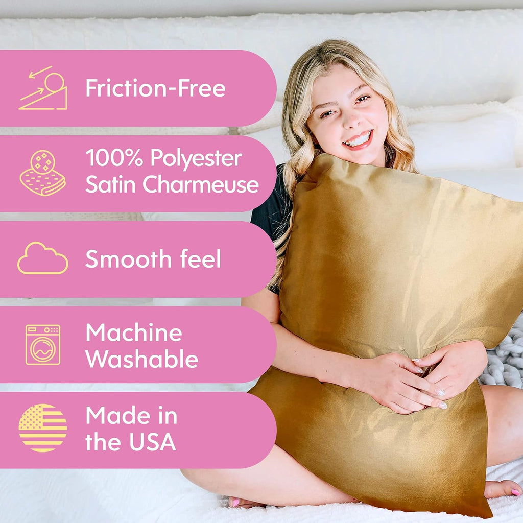 MorningGlamour Morning Glamour Satin Pillowcases for Hair & Skin, Similar to Silk, Standard/Queen Size Set of 2, Cooling Pillow Case with E…