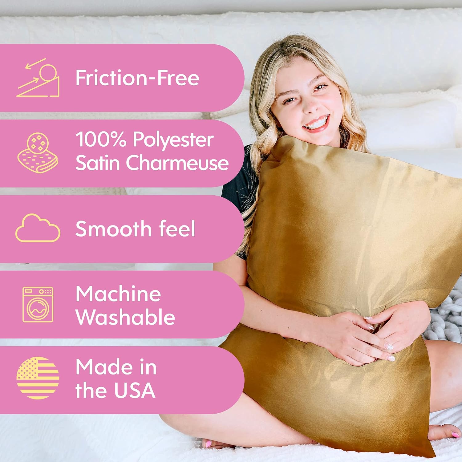 MorningGlamour Morning Glamour Satin Pillowcases for Hair & Skin, Similar to Silk, Standard/Queen Size Set of 2, Cooling Pillow Case with E…