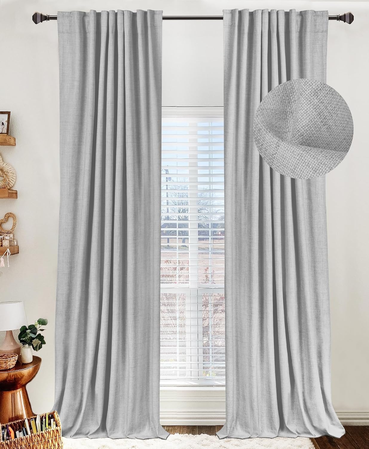 100BlackoutShield 100% Blackout Shield Linen Blackout Curtains for Bedroom 120 Inches Long, Back Tab/Rod Pocket Living Room Drapes, Thermal…