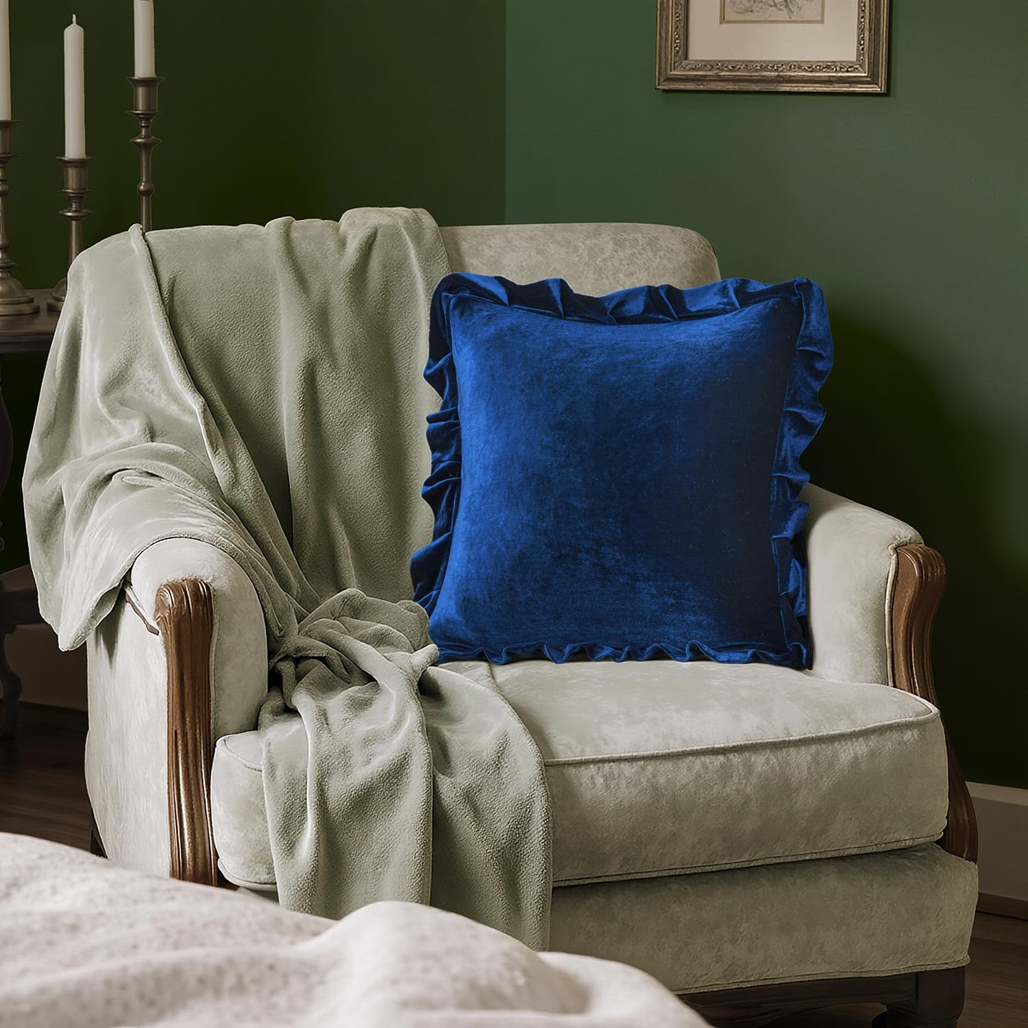 MIULEE Velvet Ruffle Throw Pillow Covers Soft Luxurious Navy Blue Pack of 2 20x20 Inch Square Cushions Vintage Gothic Decorative Ruffled…