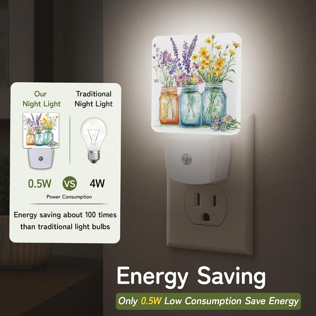 Night Light, Mason Jar Wildflowers Night Lights Plug into Wall for Bedroom Bathroom Hallway Kitchen, Dusk to Dawn Sensor Decorative Gift…