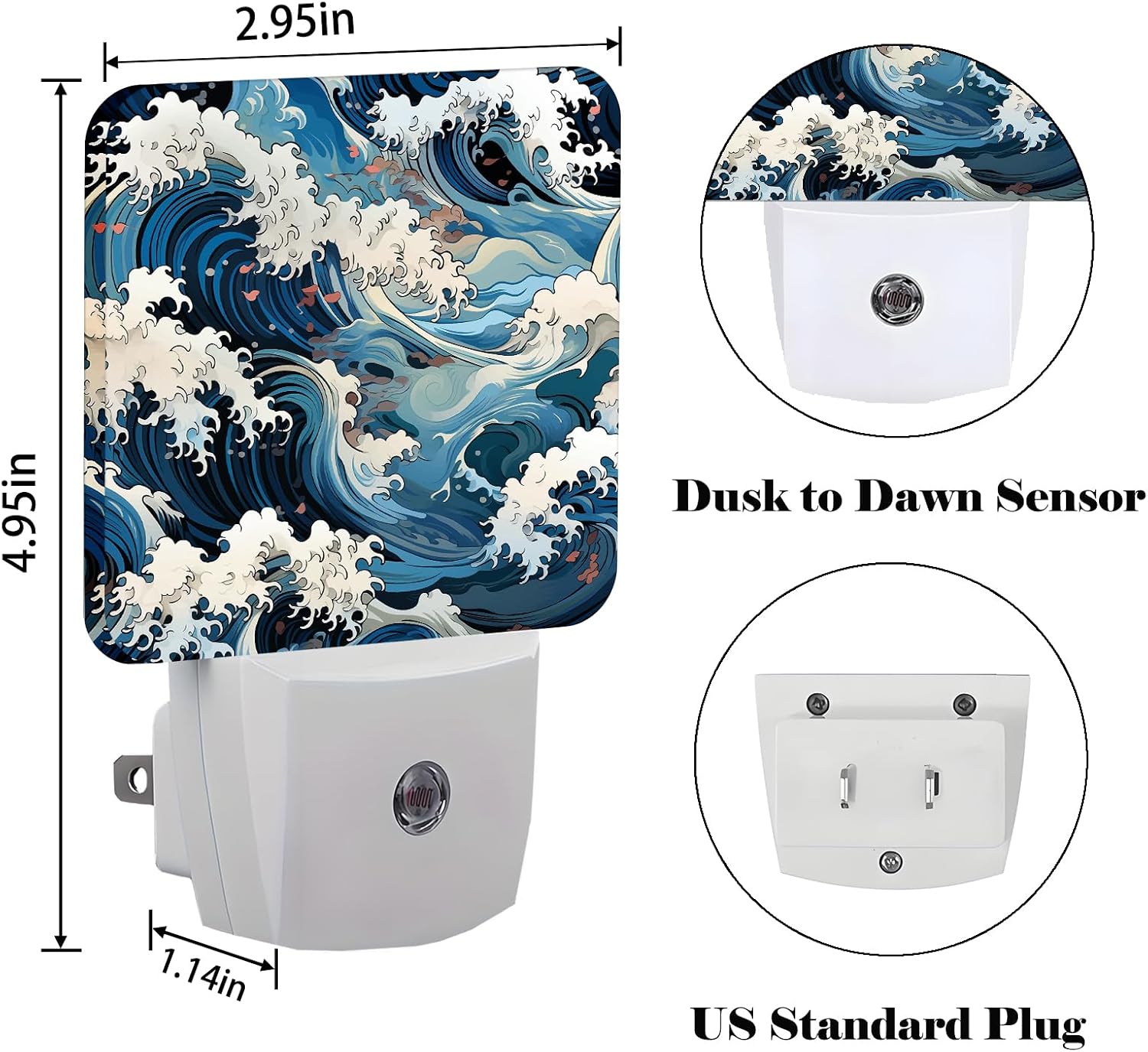 Movement of Waves Night Light, Plug-in Night Lights with Dusk to Dawn Sensor for Stairway, Hallway, Bedroom Sleep Friendly Ideal for…