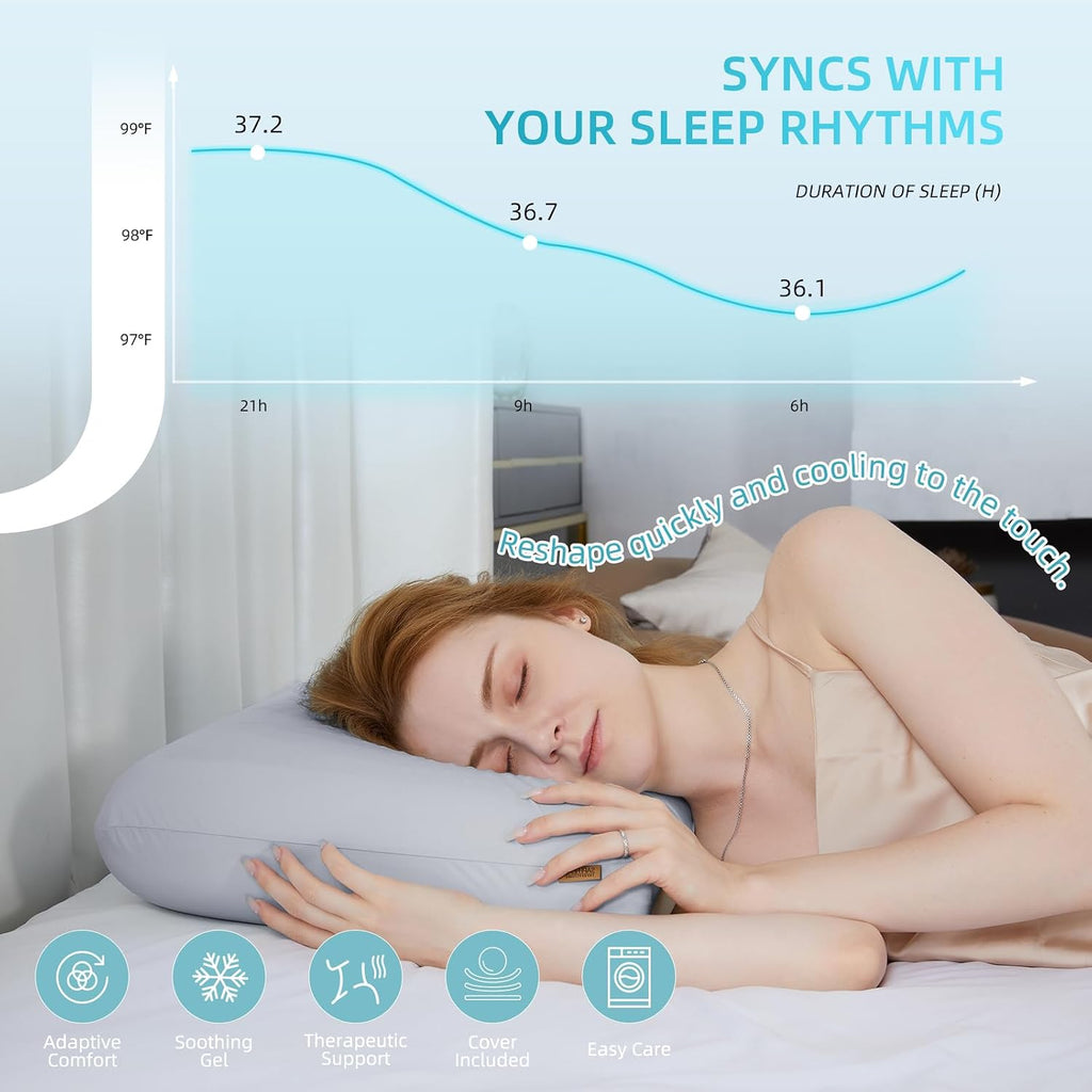 SAPHREAS Cooling Gel Memory Foam Pillow for Sleeping, Standard Size 4In Cool Bed Pillow for Side, Back and Stomach Sleepers, Removable &…