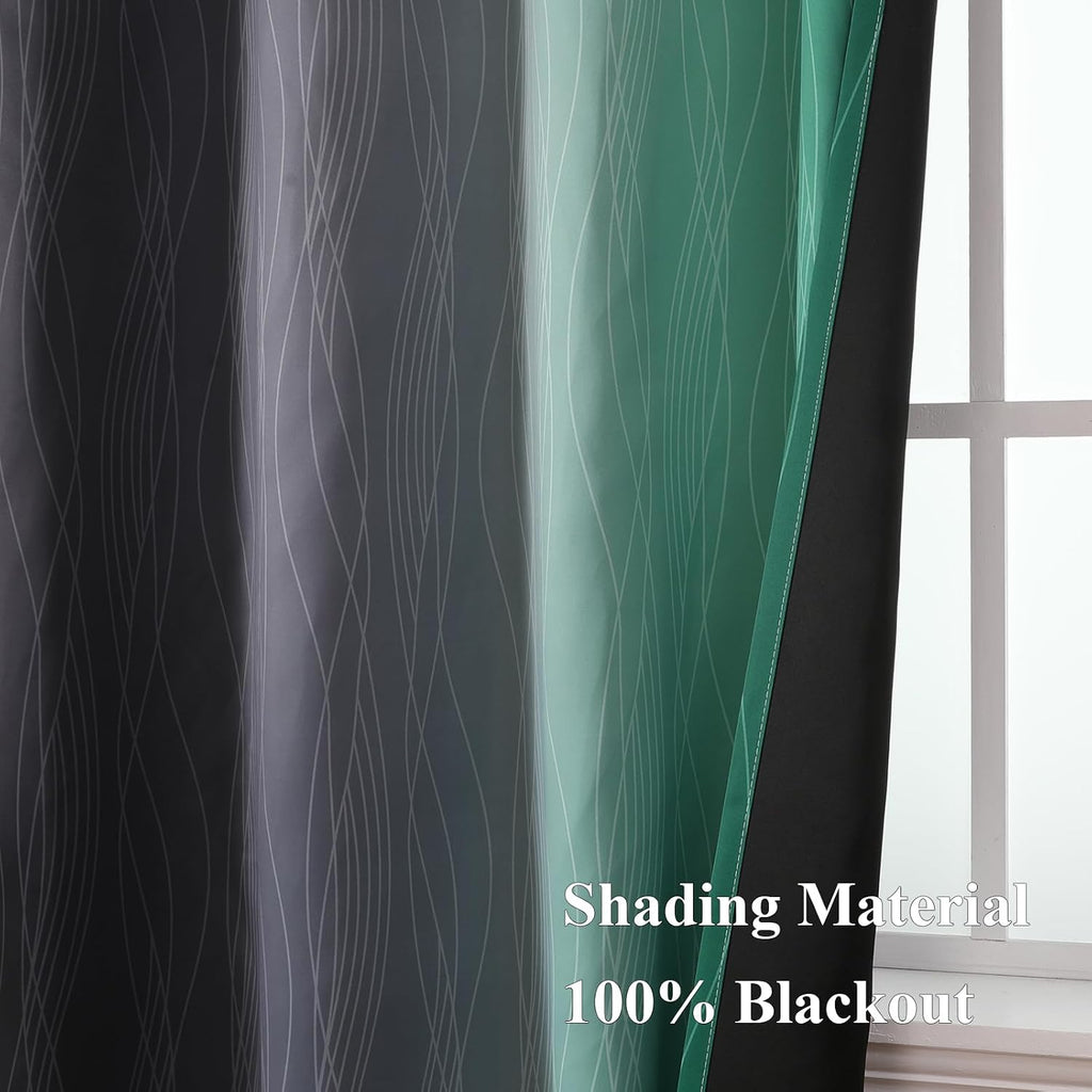 Estelartextiler Estelar Textiler Black and Green Ombre Blackout Curtains 90 Inch Length for Living Room, Room Darkening Grommet Gradient Th…