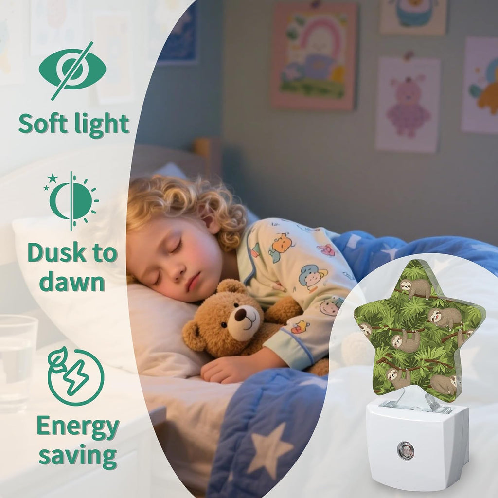 Star Night Light with Dusk to Dawn Sensor, Sloth Plug in Night Light for Kids Bedroom Nursery, Soft Warm Glow Lamp for Hallway Bathroom…