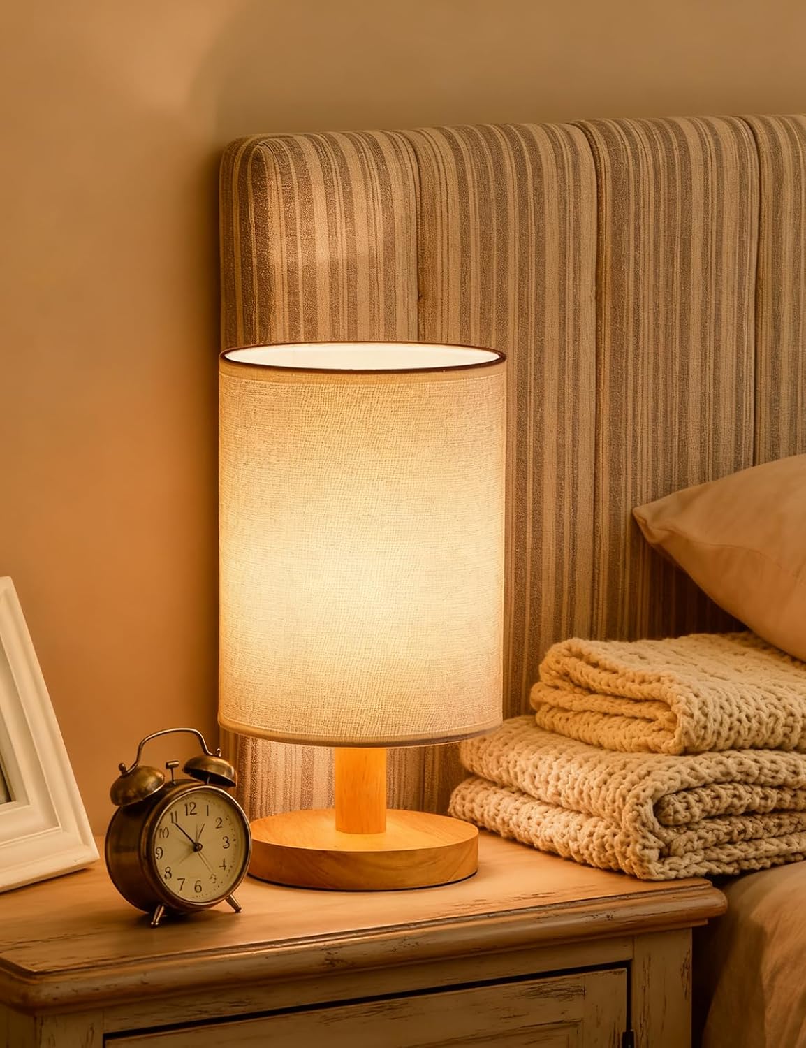Table Lamp Set of 2, Bedside Lamp Nightstand Lamp, 3000K Warm Light Desk Lamp, USB Powered LED Reading Lamp, Boho Vintage Small Lamp for…