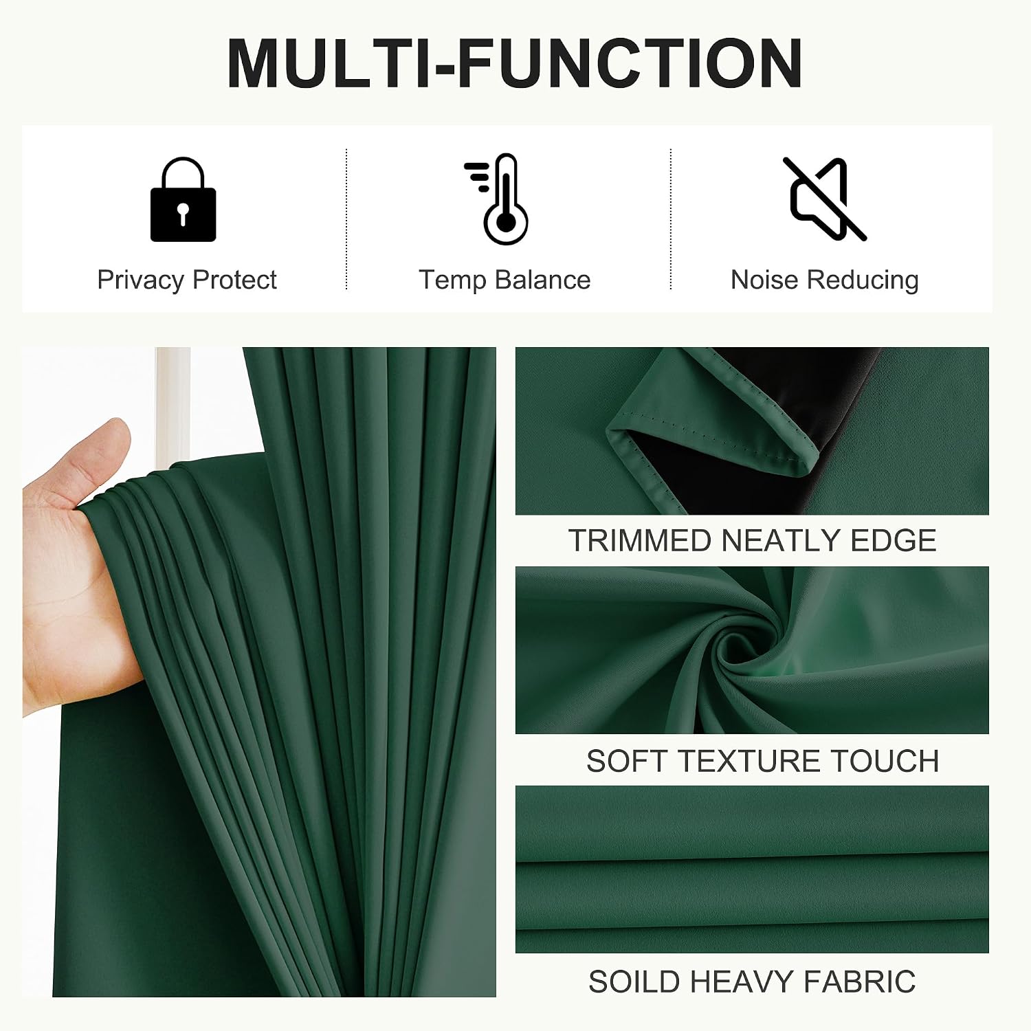 NICETOWN 100% Blackout Hunter Green Curtains 84 inches Long 2 Panels Set for Bedroom, Thermal Insulated Grommet Drapes, Room Darkening…