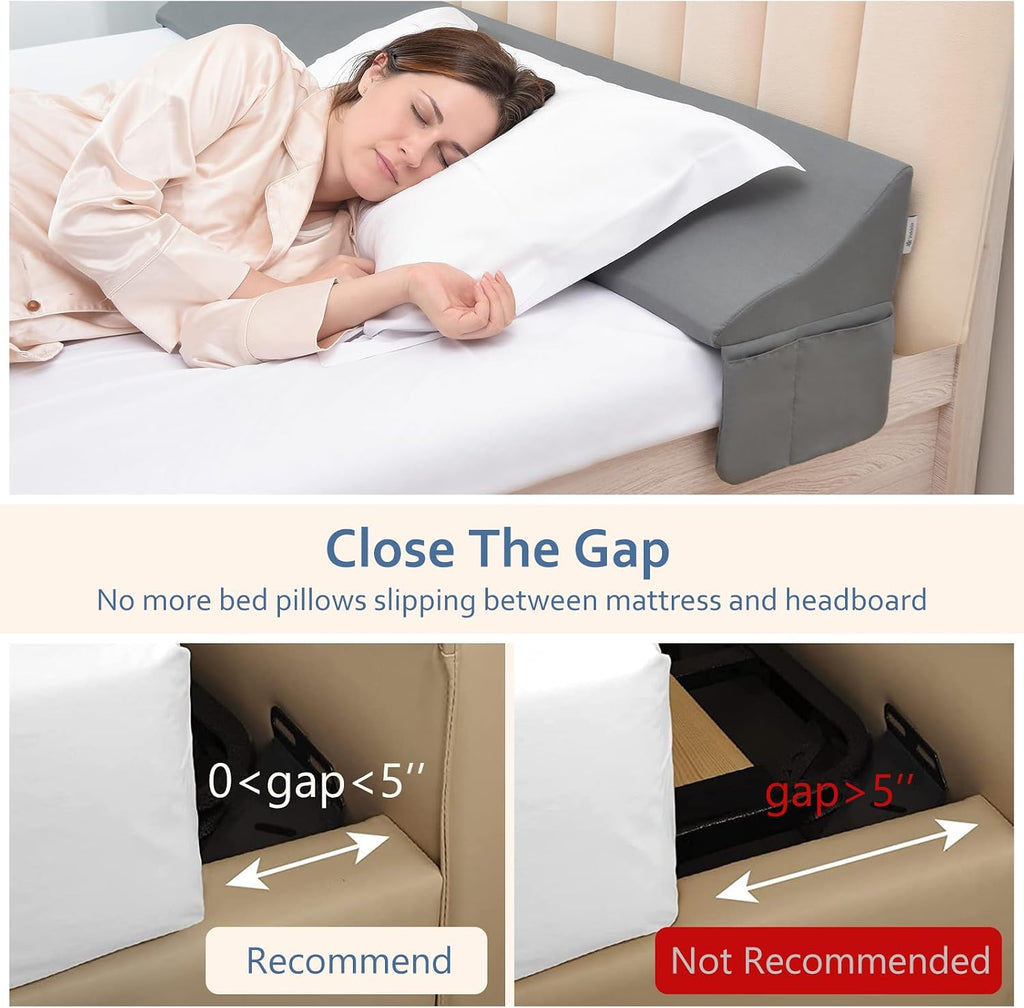 Vekkia King Bed Wedge Pillow for Headboard Gap – 0–6" Bed Gap Filler with Firm Foam Support & Extra-Large Pockets – Prevents Lost…
