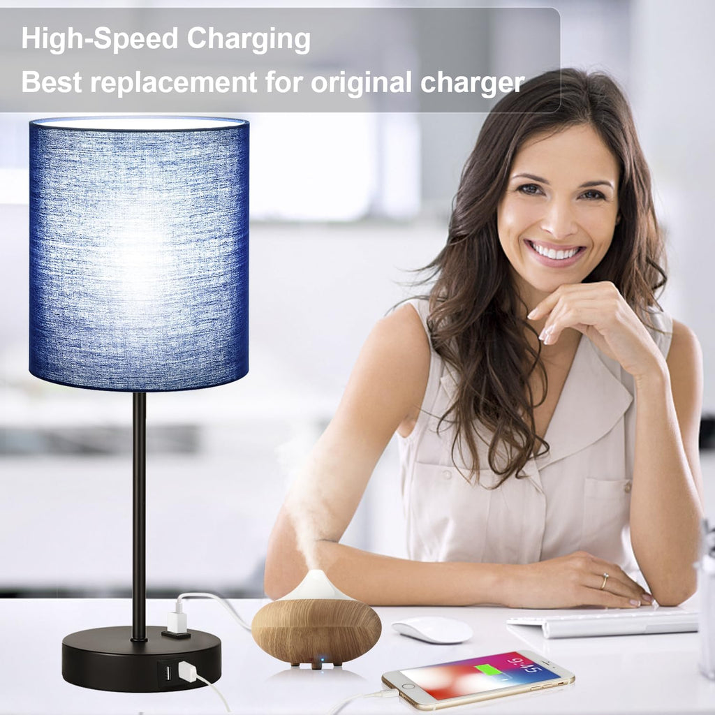 Lynnoland 2 Pack Touch Control Table Lamps with 2 USB & AC Outlet, 3-Way Dimmable Bedside Nightstand Lamps for Bedroom Living Room…