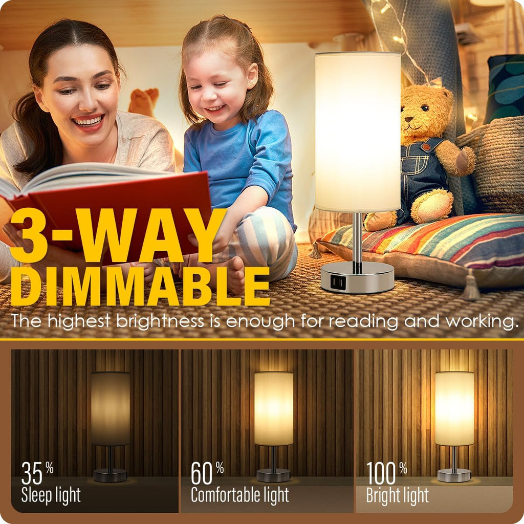 Yarra-Decor Bedside Lamps with USB Port - Touch Control Table Lamp for Bedroom 3 Way Dimmable Nightstand Lamp Set of 2 with Round White…