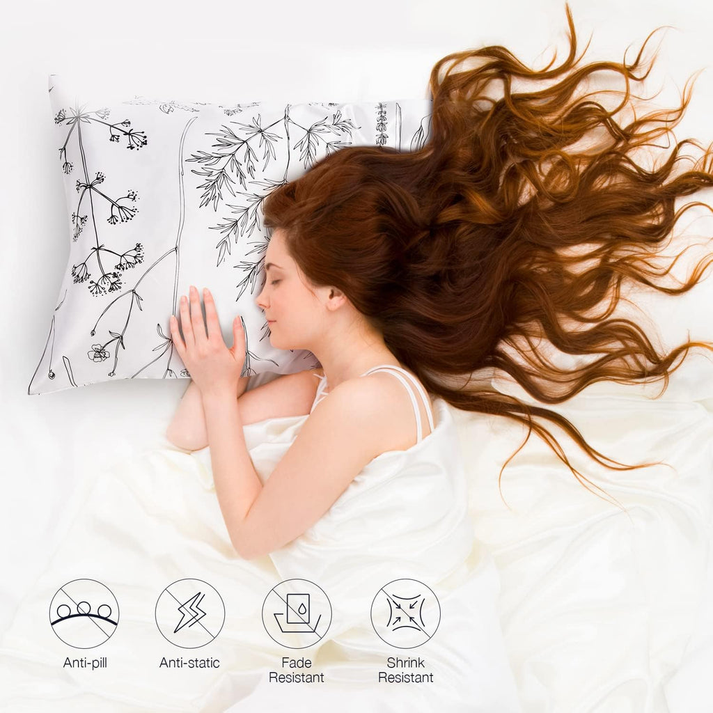 EXQ Home Pillowcase Silky Satin Pillowcase for Hair and Skin, Soft Cooling Printed Pillow Cases Queen Size Set of 2 Satin Pillow Case with…