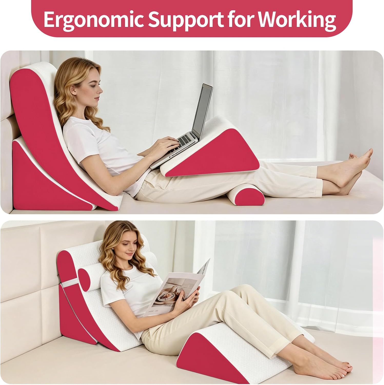 LevNubis 4PCS Orthopedic Bed Wedge Pillow Set for Post Surgery &, Adjustable Wedge Pillow for Back, Sitting up in Bed, Recovery, Acid R…
