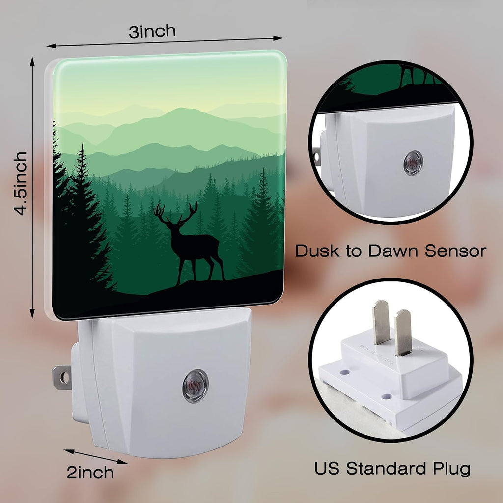 Misty Forest Deer and Mountain Night Light for Kids, Natural Landscape Wild Animal Night Light Plug in with Dusk to Dawn Sensor,0.5w…