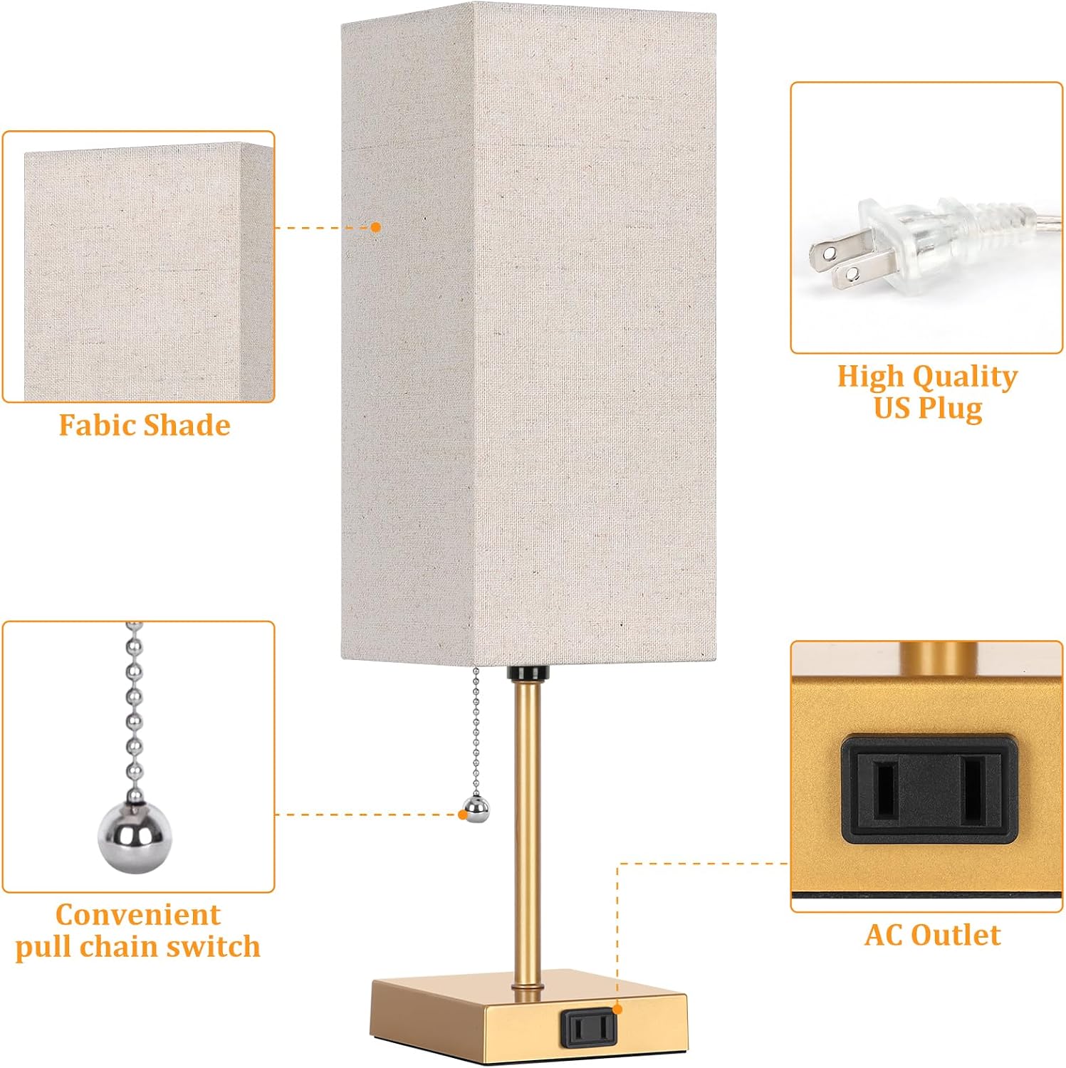 Table Lamp for Bedroom set of 2,3-Color Bedside Lamps with Pull Chain Table Lamps for Nightstand with AC Outlets,18'' Night Light Lamps…
