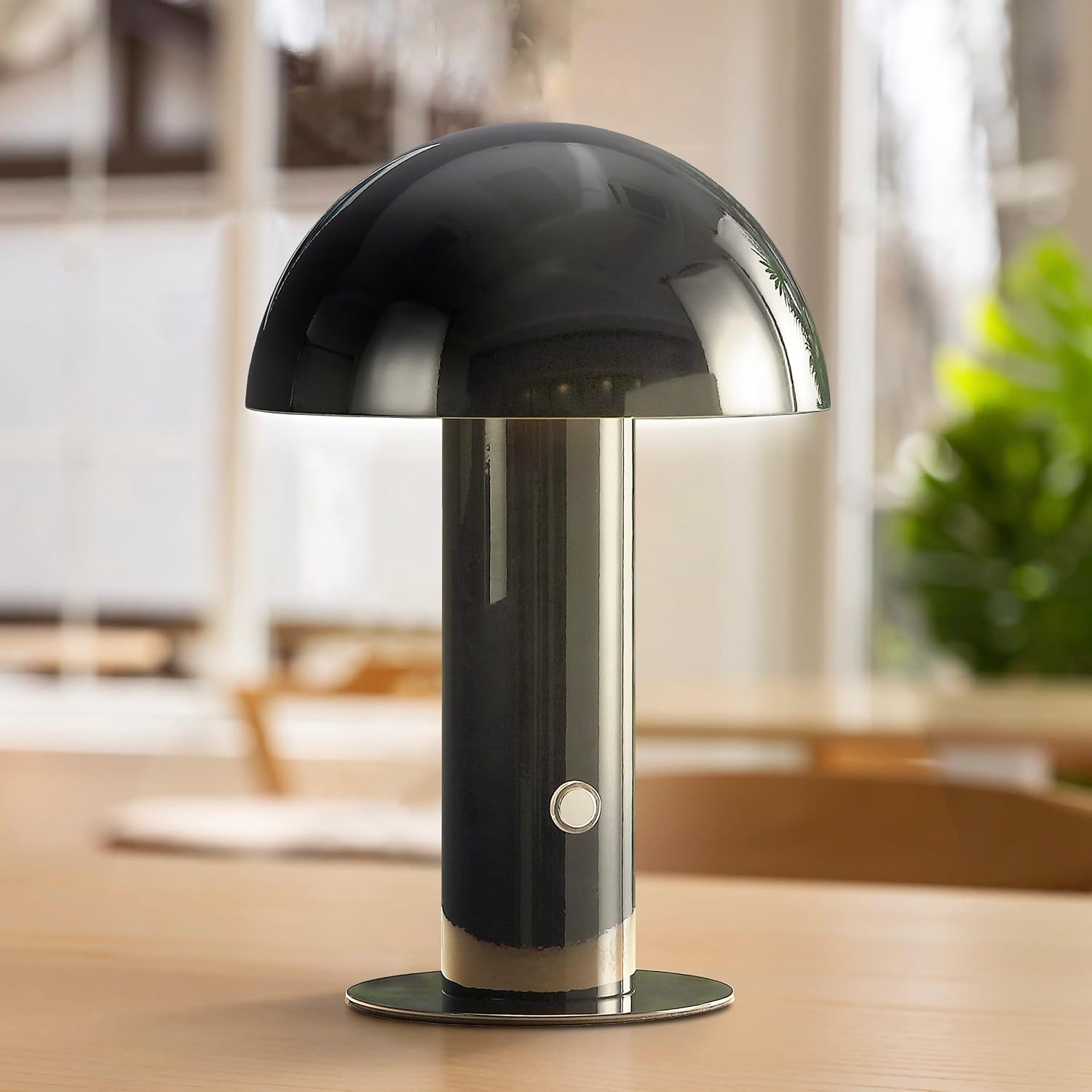 JONATHAN Y 10.75" Black Rechargeable LED Mushroom Table Lamp, Cordless Portable Bedside Lamp for Living Room Bedroom, 3-Way Dimmable…