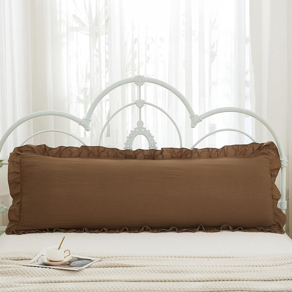 Merryword Brown Body Pillow Cover 20x54inches Long Pillowcase Ruffled Pillowcases Shabby Chic Ruffled Fringe Decor Body Ruffled Pillow Sham…