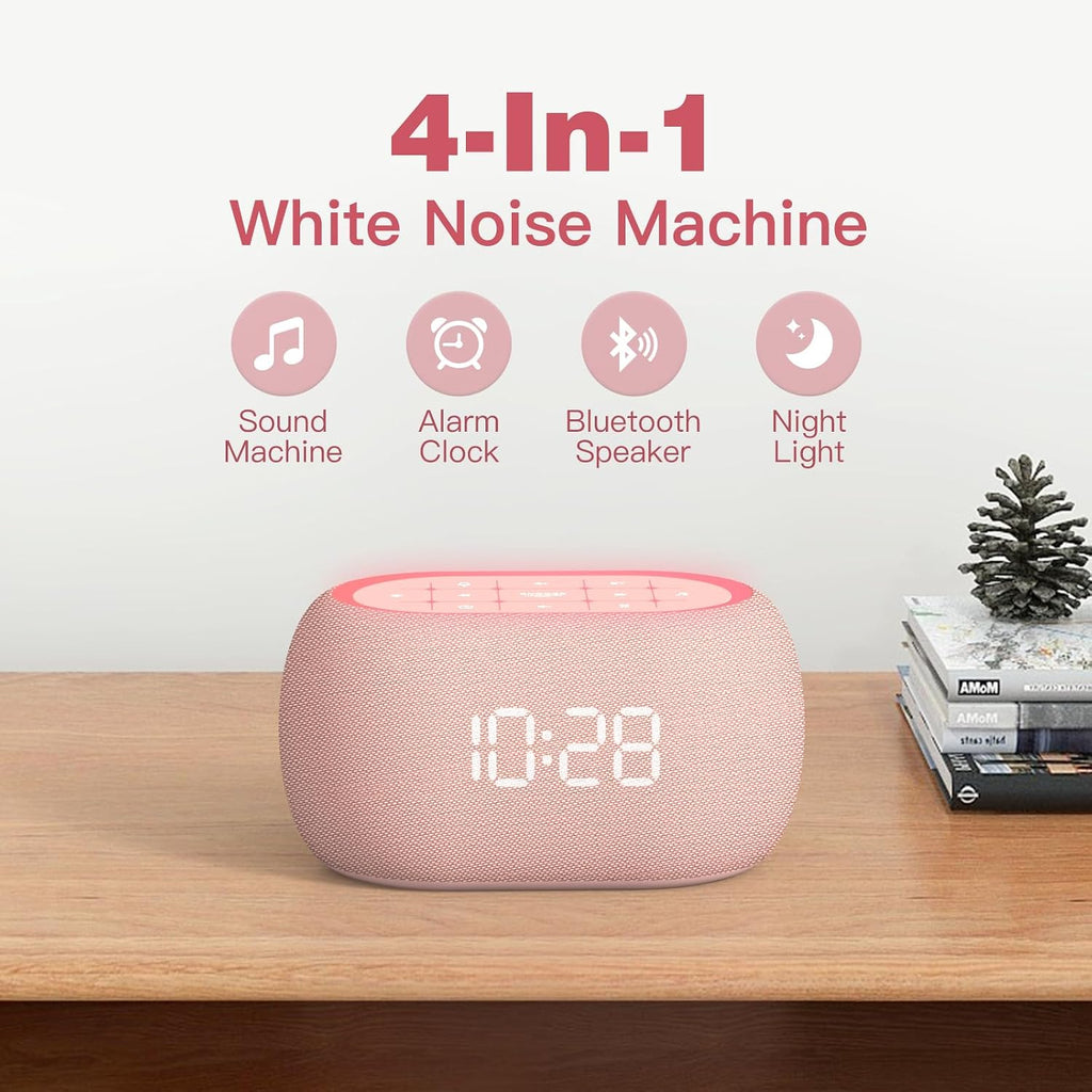 ANJANK White Noise Sound Machine Alarm Clock with Bluetooth Speaker, Hi-Fi Stereo Sound, 21 Soothing Sounds/7 Night Lights, 0-100%…