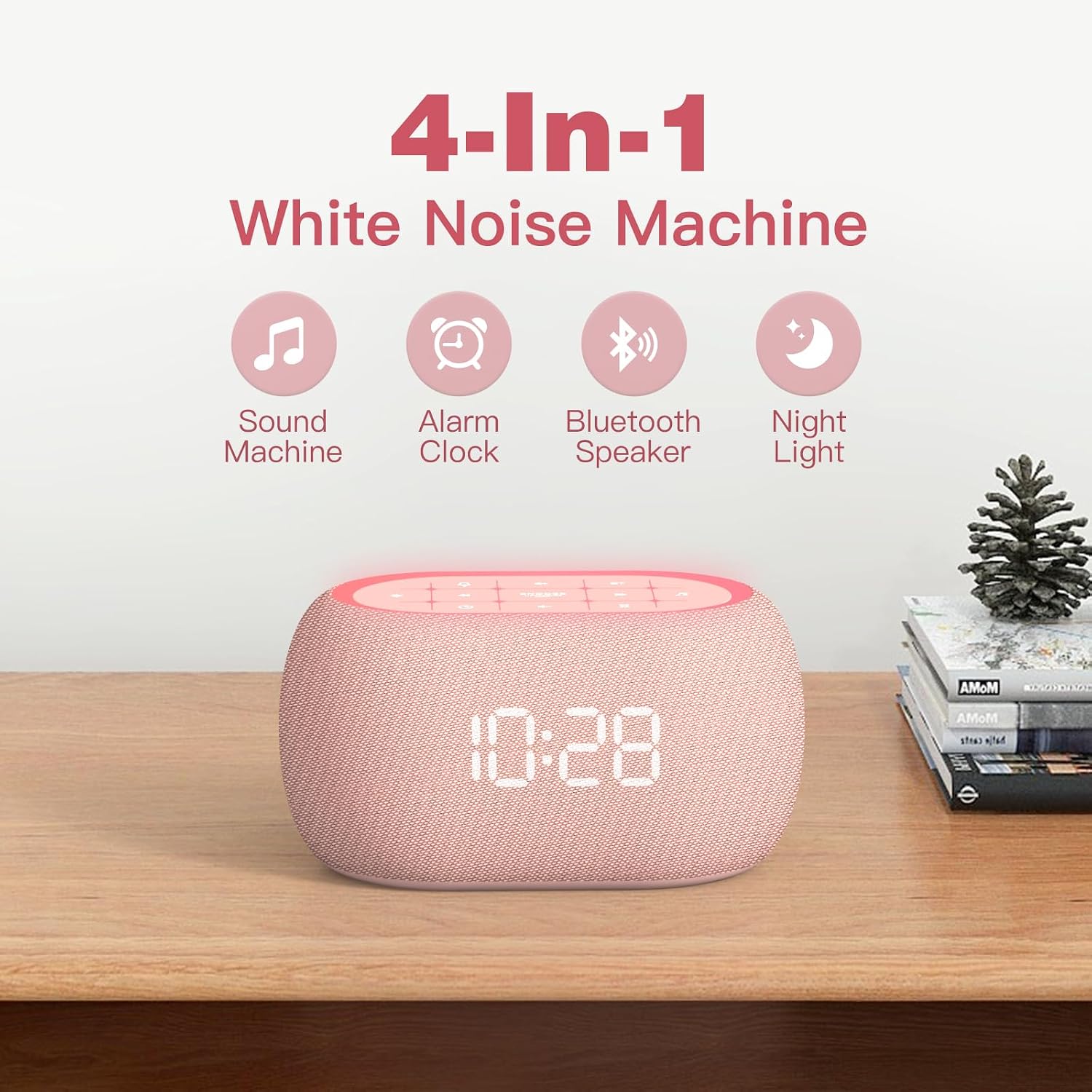 ANJANK White Noise Sound Machine Alarm Clock with Bluetooth Speaker, Hi-Fi Stereo Sound, 21 Soothing Sounds/7 Night Lights, 0-100%…