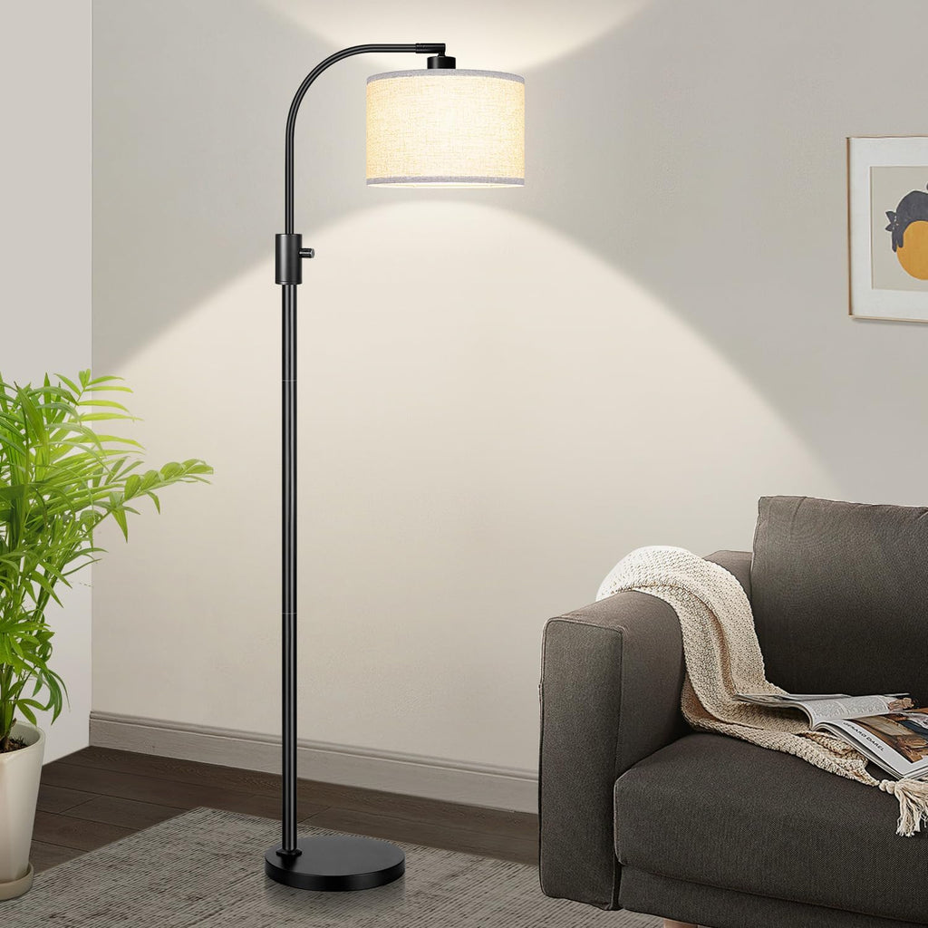Nintiue Upgraded Modern Arc Dimmable Tall Standing Floor Lamp with Linen Shade, 1200 Lumens LED Bulb Included, for Living & Reading Room…