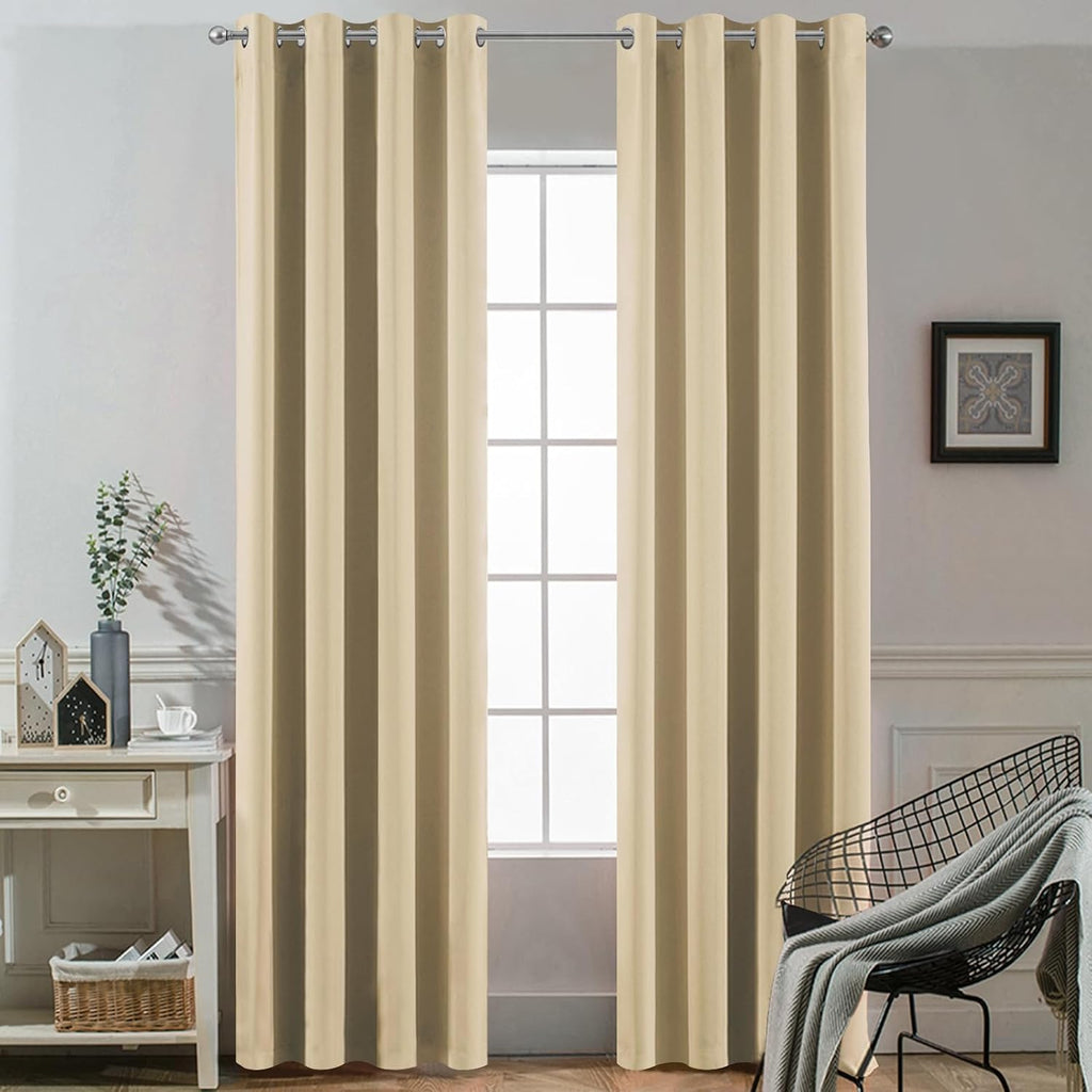 Yakamok Blackout Curtains Room Darkening Thermal Insulated Window Panels, Solid Grommet Top Drapes for Bedroom/Living Room(52Wx90L, Beige…