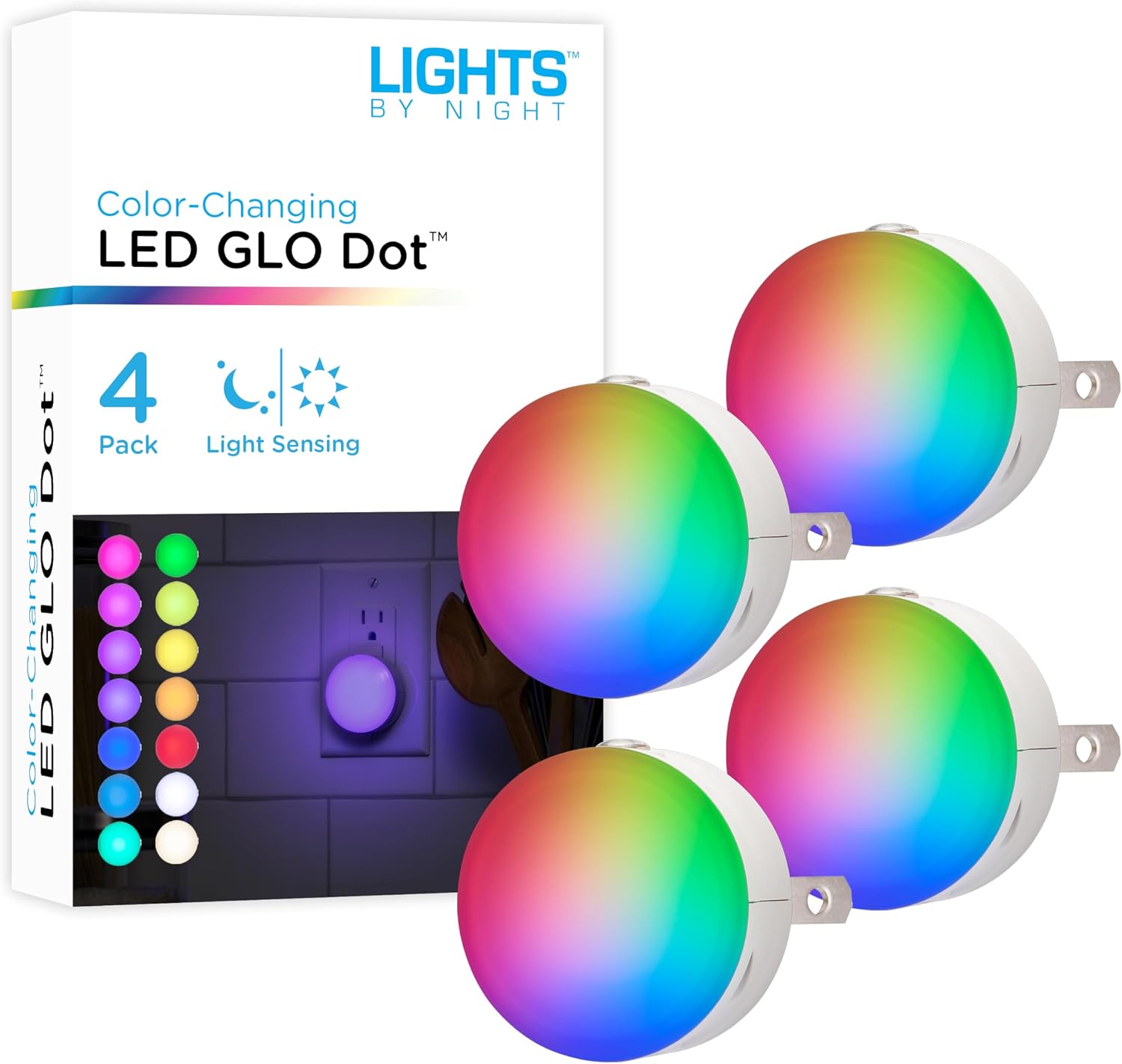 Lights by Night Color Changing Mini LED Night Light, Plug-in, Dusk to Dawn Sensor, Compact, 3 Modes, Ambient Lighting, for Kids or…