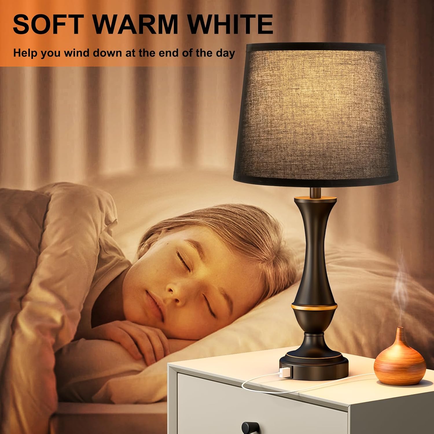 Seealle Upgraded Touch Lamps for Night Stands Set of 2 - Bedside Lamps with USB C+A, 3 Way Dimmable for Bedroom Living Room End Tables…