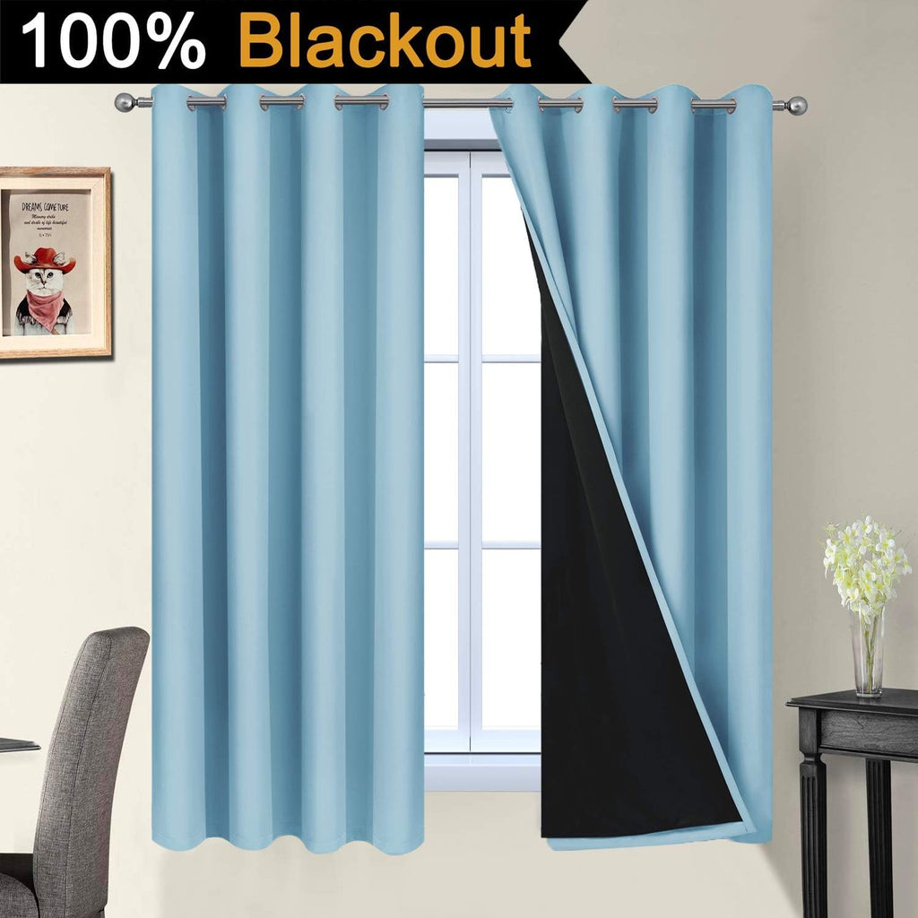 Yakamok 100% Blackout Curtains Energy Saving Thermal Insulated 2 Thick Layers Completely Blackout Drapes with Black Liner for Bedroom (52Wx…
