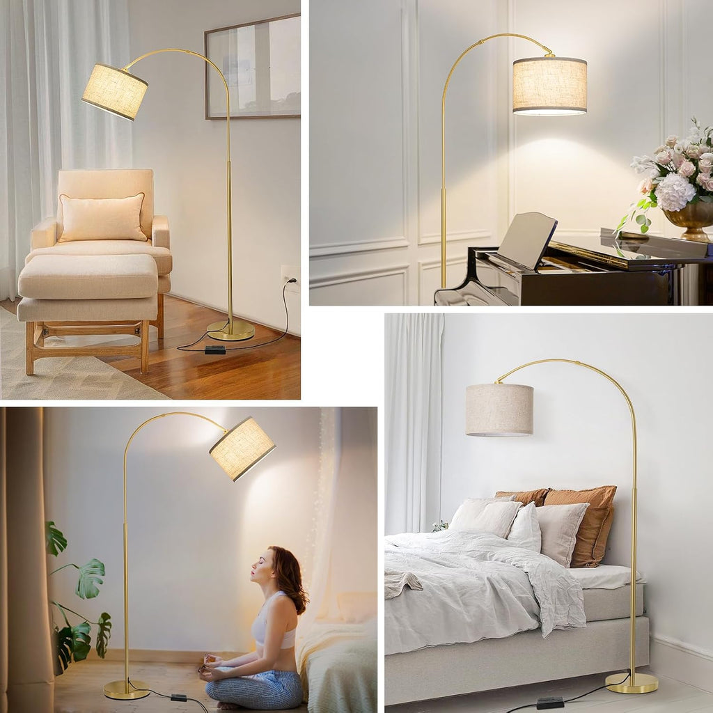 Gold Arc Floor Lamp, Dimmable Floor Lamp for Living Room, Mordern Standing Light with Adjustable Lamp Head, Tall Pole Lamp Over Couch…