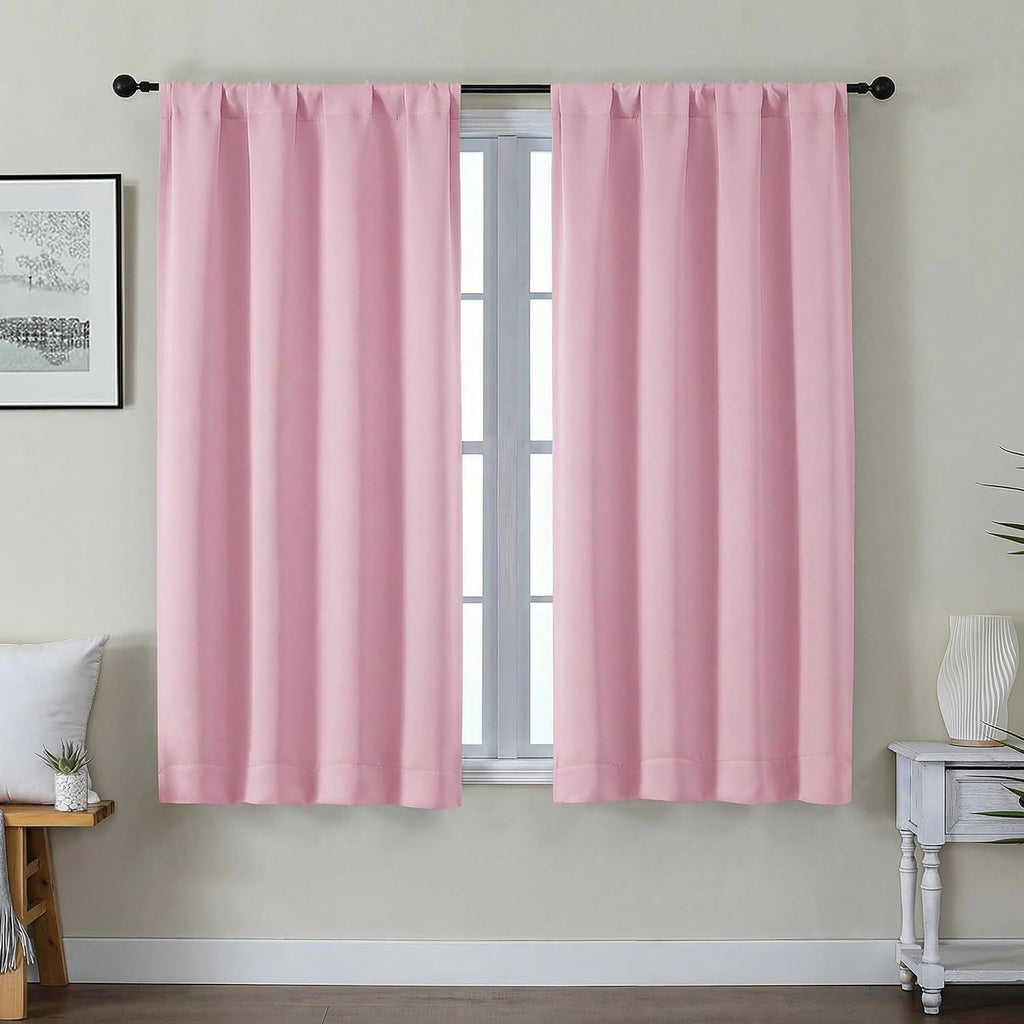 Gwine Pink Blackout Curtains for Bedroom 54 Inches Long - Thermal Insulated Noise Reducing Window Curtain Panels, Solid Room Darkening…