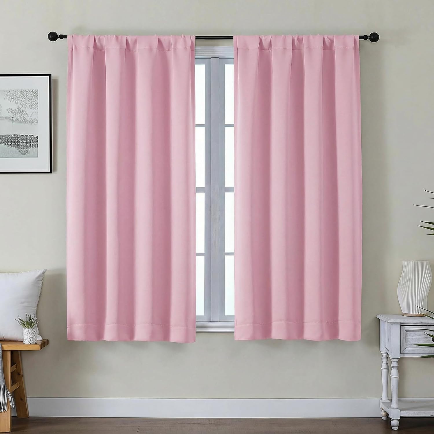 Gwine Pink Blackout Curtains for Bedroom 54 Inches Long - Thermal Insulated Noise Reducing Window Curtain Panels, Solid Room Darkening…