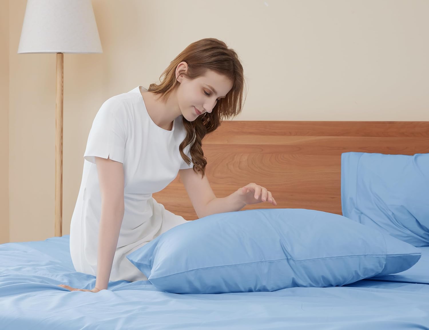 Sunflower King Pillowcases Set of 2, 100% Cotton King Size Pillow Cases 2, 20×40 inches Placid Blue, Soft and Breathable