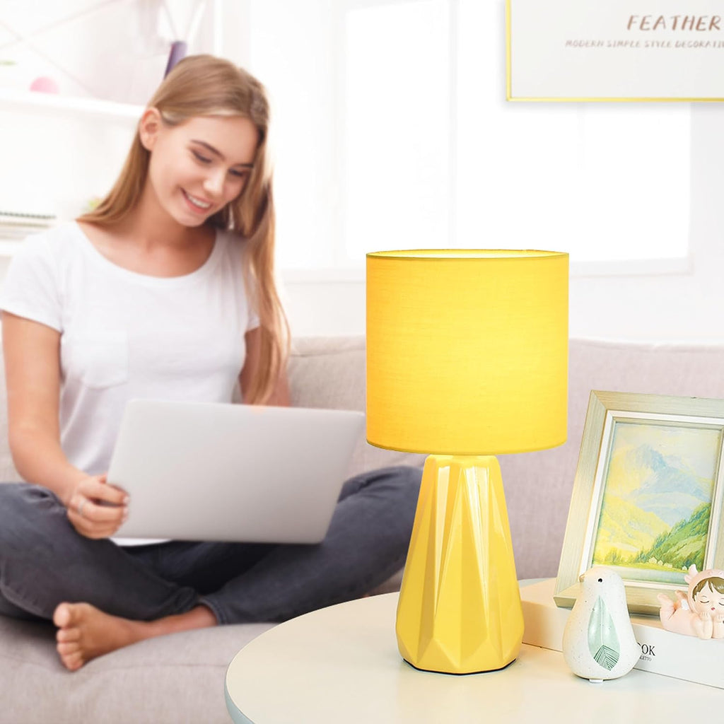 Elisa Yellow Small Table Lamp for Living Room as Bedside Table Lamp for Bedroom, Modern Ceramic Kids Night Table Lamp, Φ6.1×H12.4IN, Bulb…