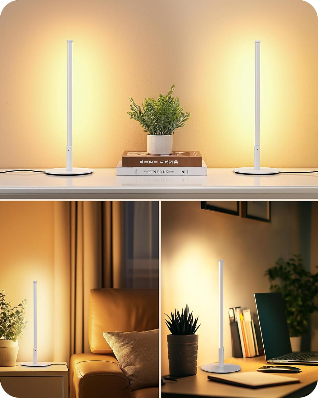 EDISHINE LED Table Lamp, Dimmable Bedside Lamp, 3 Color Temperature, Power Cord Touch Switch Desk Lamp, Upgraded Minimal Nightstand Lamp…