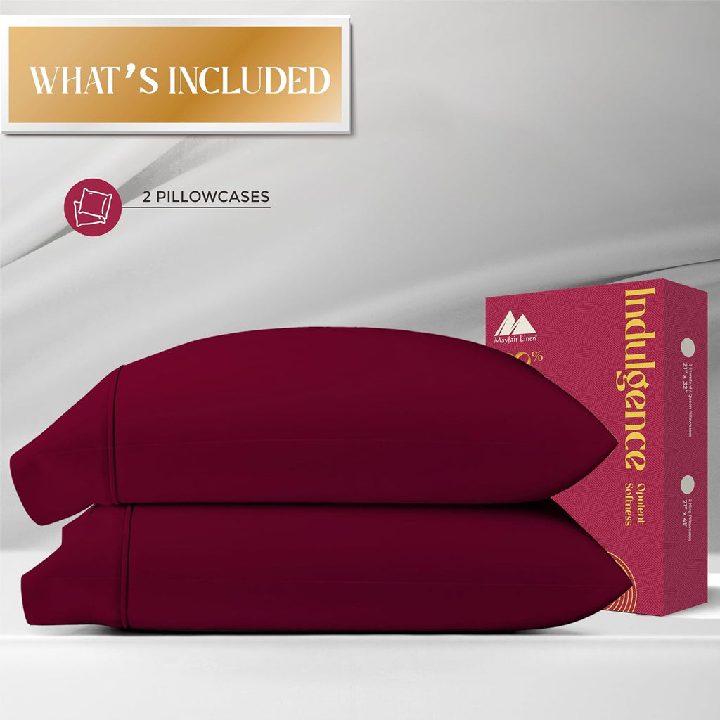 Mayfair Linen 100% Egyptian Cotton King Size Pillow Cases Set of 2 - Luxury 1200 Series Pillow Cases King Size (Burgundy), Soft &…