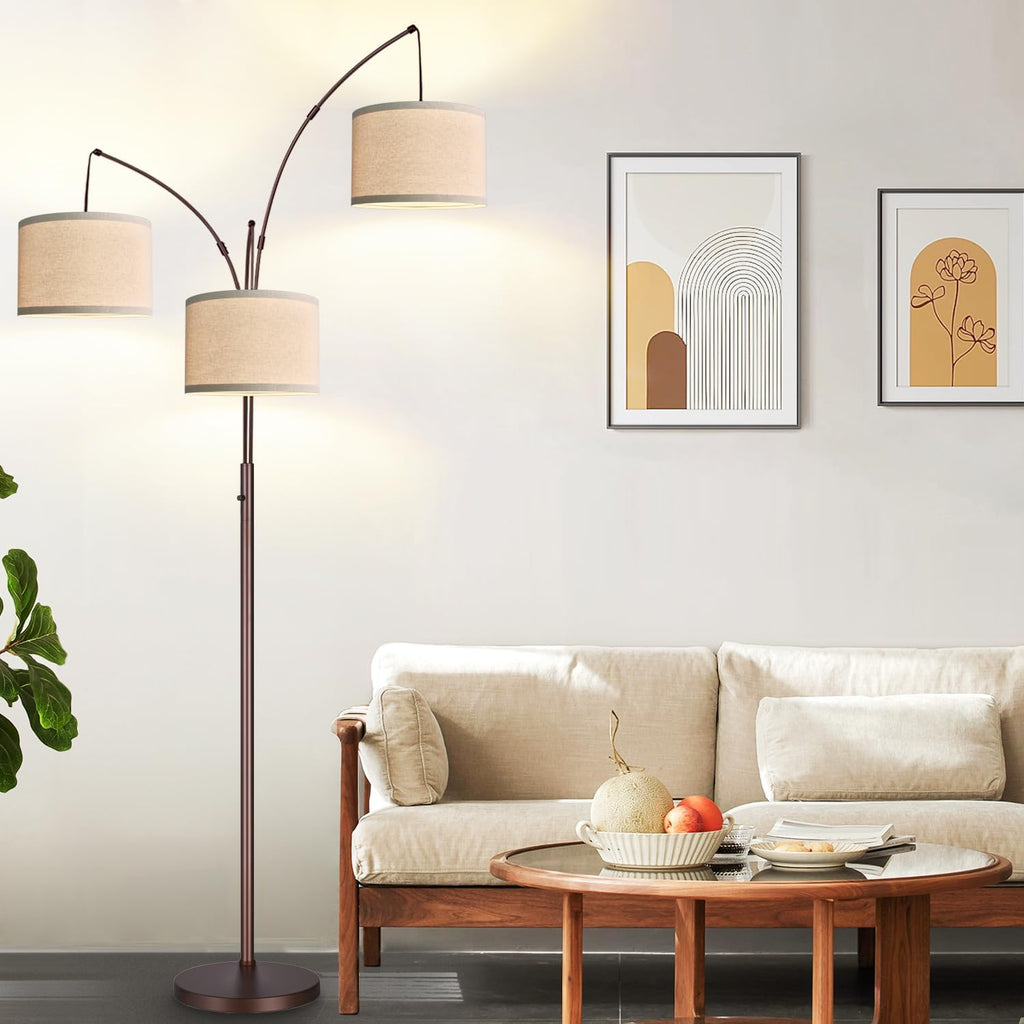 Dimmable Floor Lamp - 3 Lights Arc Floor Lamps for Living Room, 1000LM Modern Tall Standing Lamp With Beige Shades, Mid Century Tree…