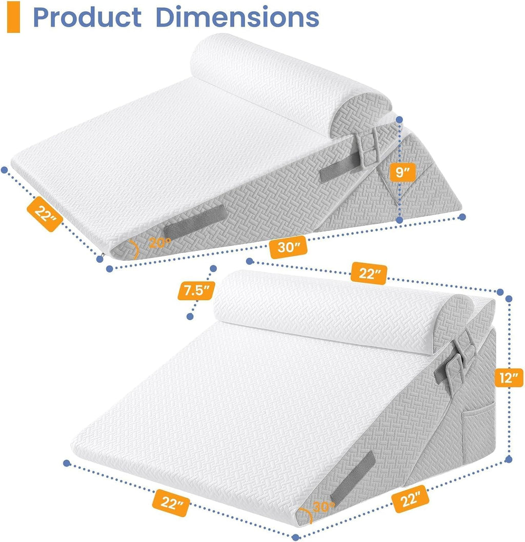 Sasttie Wedge Pillow Set for After Surgery, 2PCS Adjustable Bed Wedge Pillow Headboard with Memory Foam Neck Cushion – for Acid Reflux, Sle…