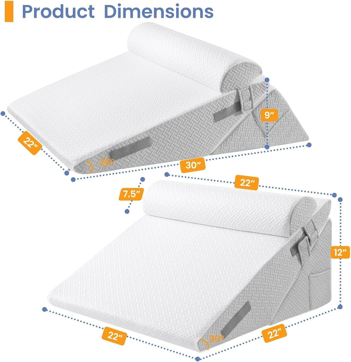Sasttie Wedge Pillow Set for After Surgery, 2PCS Adjustable Bed Wedge Pillow Headboard with Memory Foam Neck Cushion – for Acid Reflux, Sle…