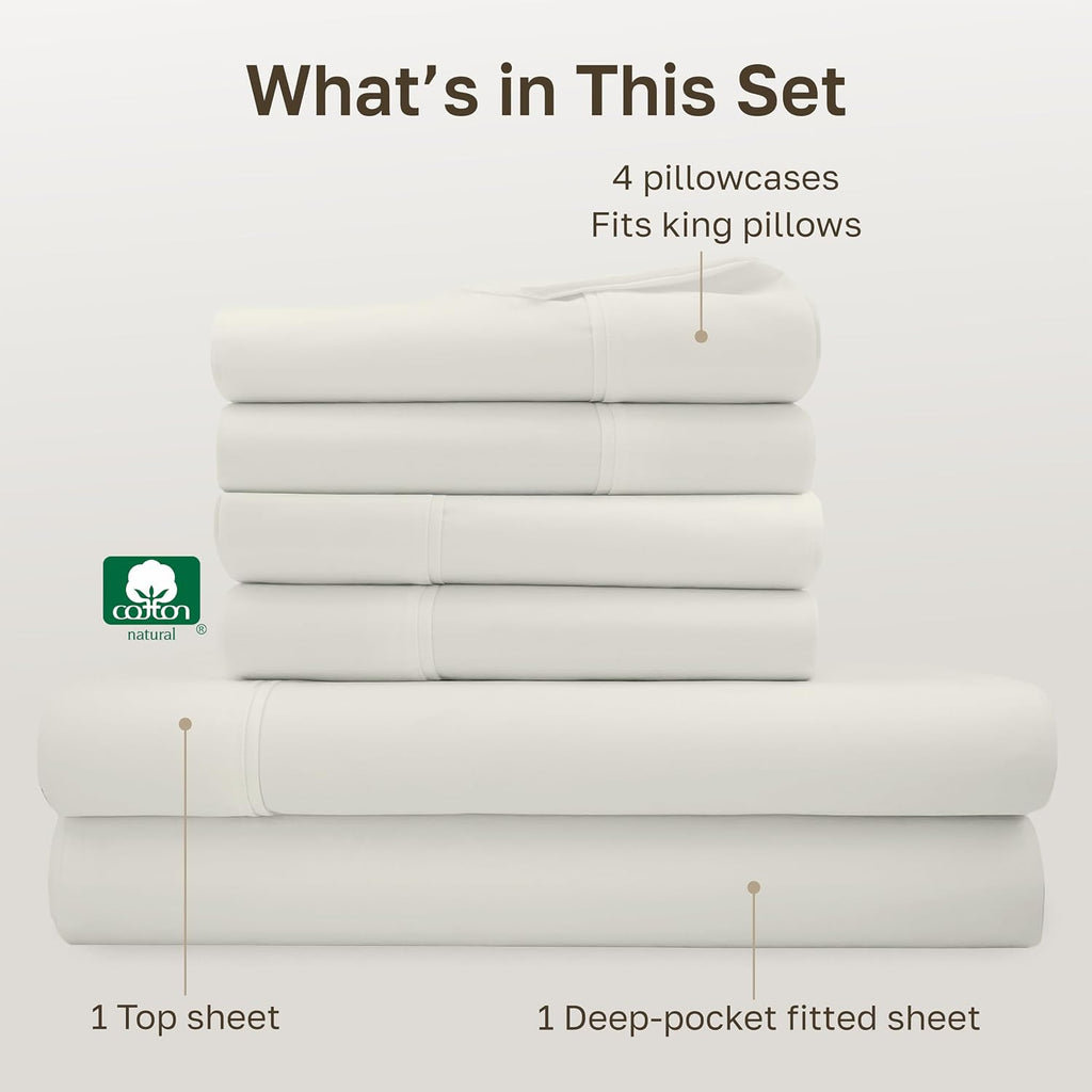 CaliforniaDesignDen California Design Den 6-Pc King Size Sheet Set with 4 Pillowcases - Soft 400 Thread Count 100% Cotton Sheets, Sateen We…
