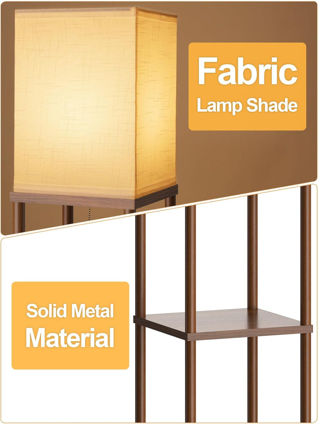 PARTPHONER Floor Lamp with Shelves for Living Room Walnut Brown 2 Pack, Shelf Floor Lamp with 3 CCT LED Bulb, Corner Display Standing…