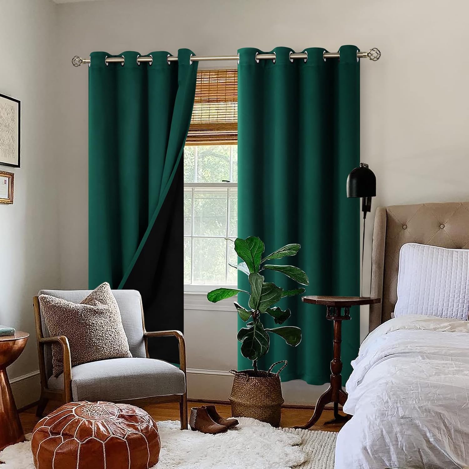 BGment Thermal Insulated 100% Blackout Curtains for Bedroom with Black Liner, Double Layer Full Room Darkening Noise Reducing Grommet Curta…