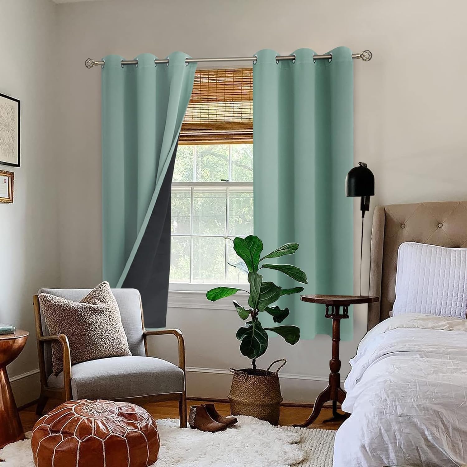 BGment Thermal Insulated 100% Blackout Curtains for Bedroom with Black Liner, Double Layer Full Room Darkening Noise Reducing Grommet Curta…