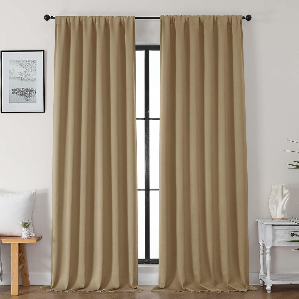 Gwine Taupe Blackout Curtains for Bedroom 96 Inch Length, Room Darkening Energy Saving Black Out Curtains for Living Room, Window…
