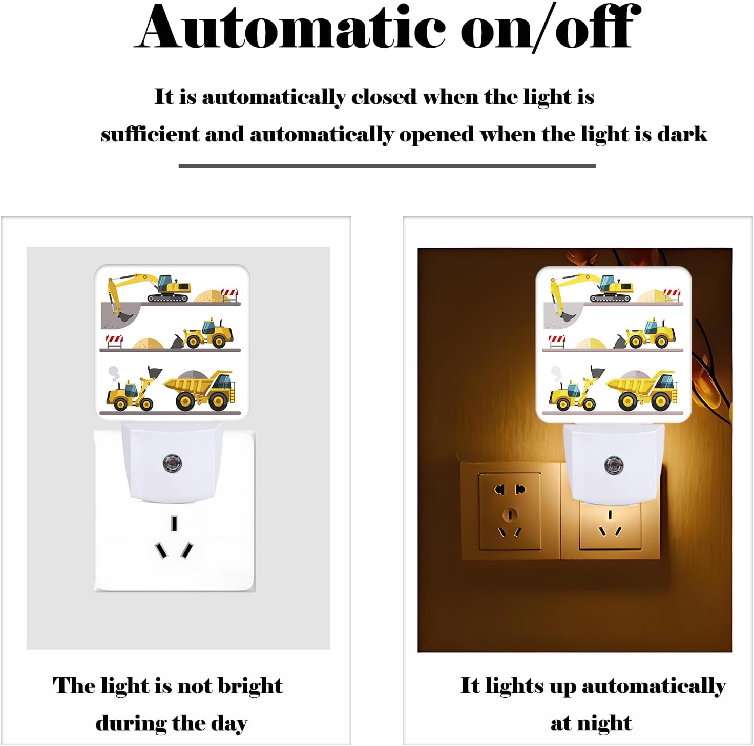 Catoon Trucks Cars Night Light, Plug-in Night Lights with Dusk-to-Dawn Sensor for Stairway, Hallway, Bedroom Sleep Friendly Ideal for…