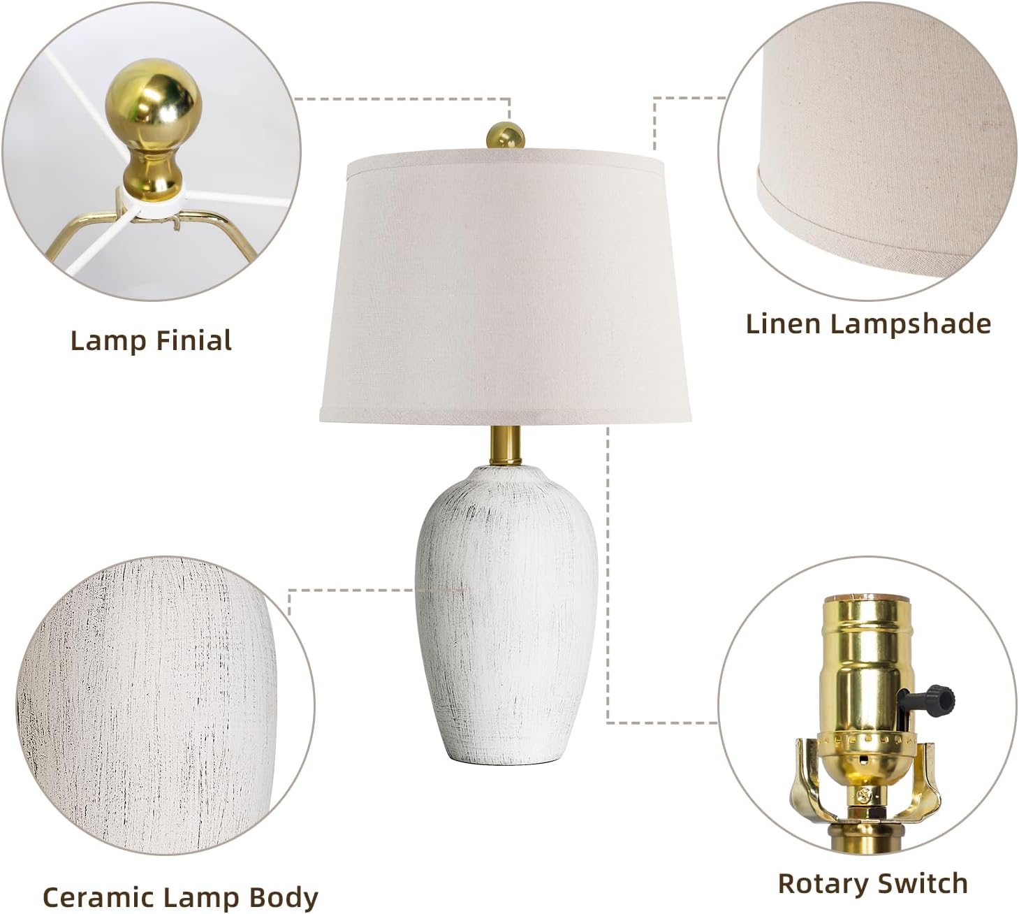 Aieampdo 21'' Set of 2 Rustic Ceramic Small Table Lamps for Living Room Bedroom, Farmhouse Vintage Nightstand Lamps for Office Entryway End…