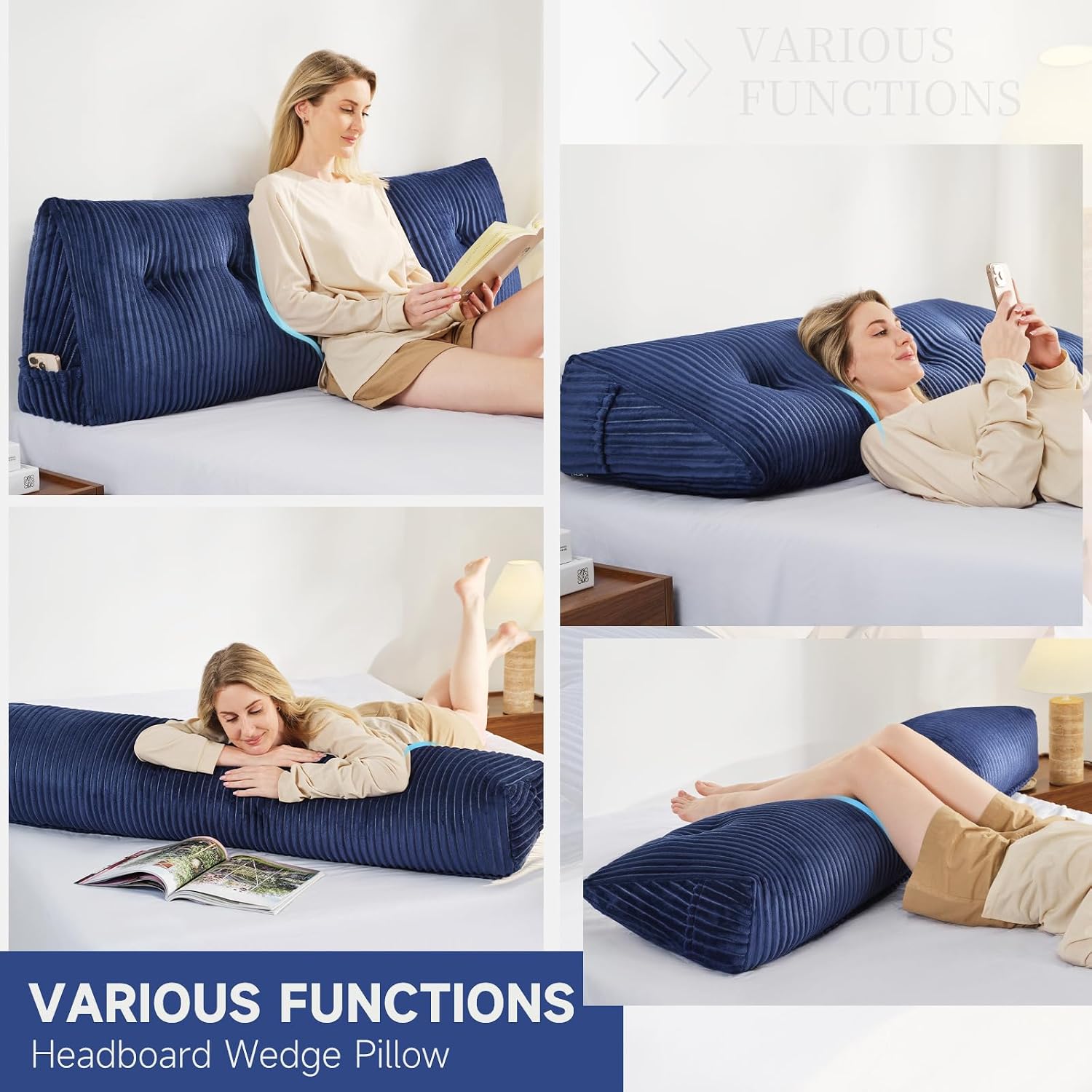 Z-Hom Large Headboard Pillow Twin, NO ROLL Pillow, Wedge Pillow Headboard for Sitting Up in Bed, Backrest Support Triangular Cushion for Re…