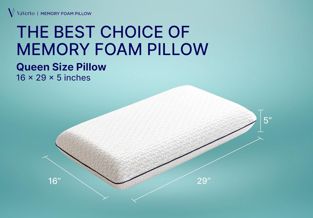 Vaverto Queen Memory Foam Pillow – Cooling Gel-Infused Firm Support for Neck and Shoulder, Orthopedic Design with Removable Viscose Made f…
