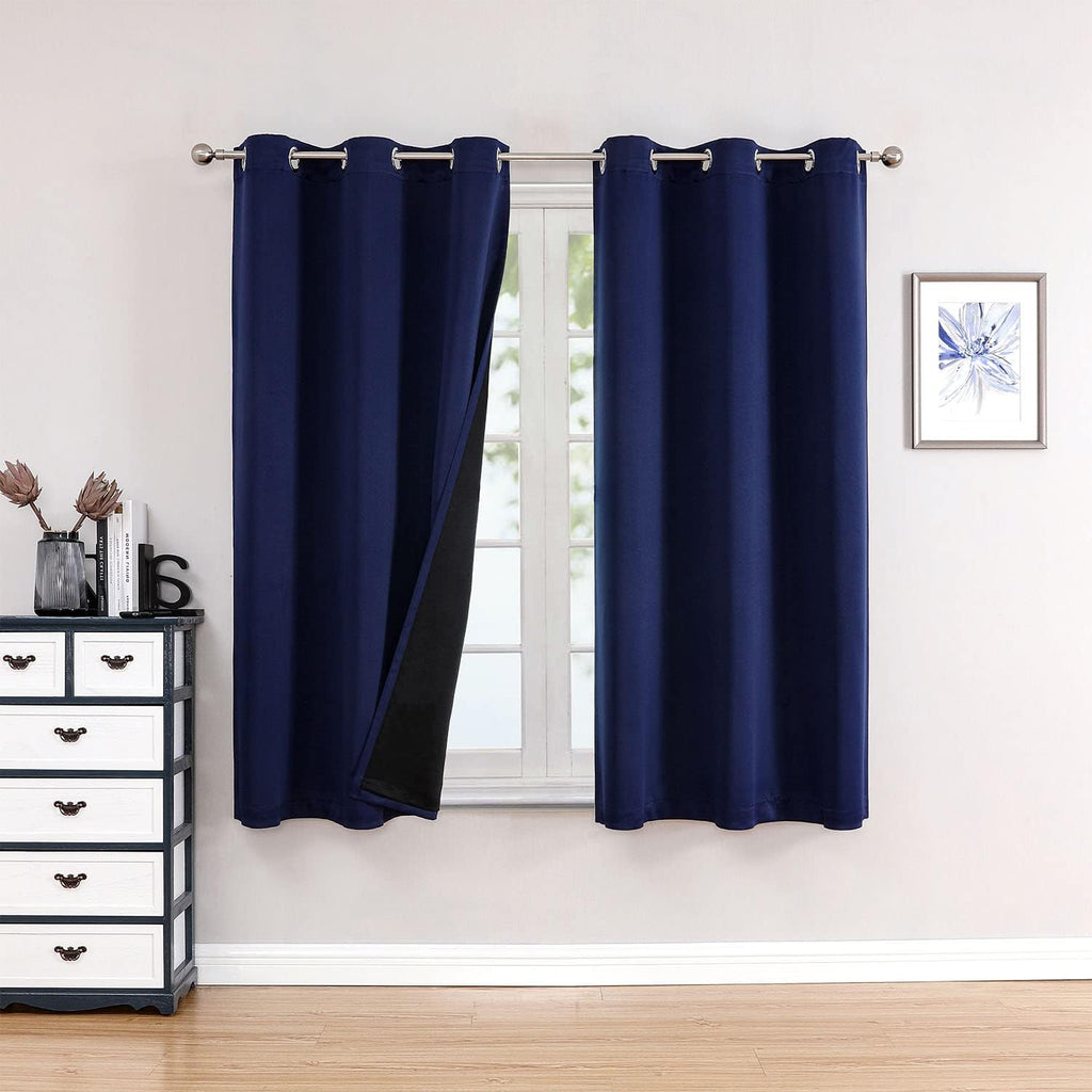ChrisDowa 100% Blackout Curtains 63 inch Long for Bedroom with Black Liner, 2 Thick Layers Total Blackout Thermal Insulated Grommet Window…