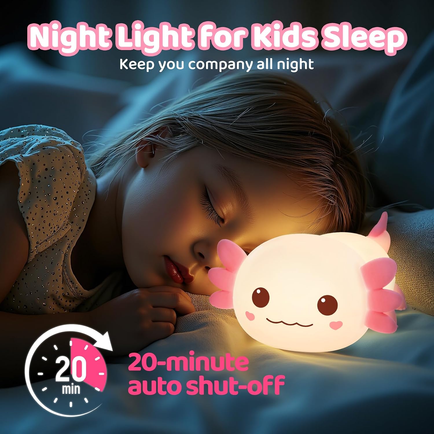 Mewaii Huggwaii Squishy Axolotl Night Light for Kids – Dimmable Silicone Axolotl Lamp, 2025 Upgraded Baby Night Light, Rechargeable, 20H Ba…