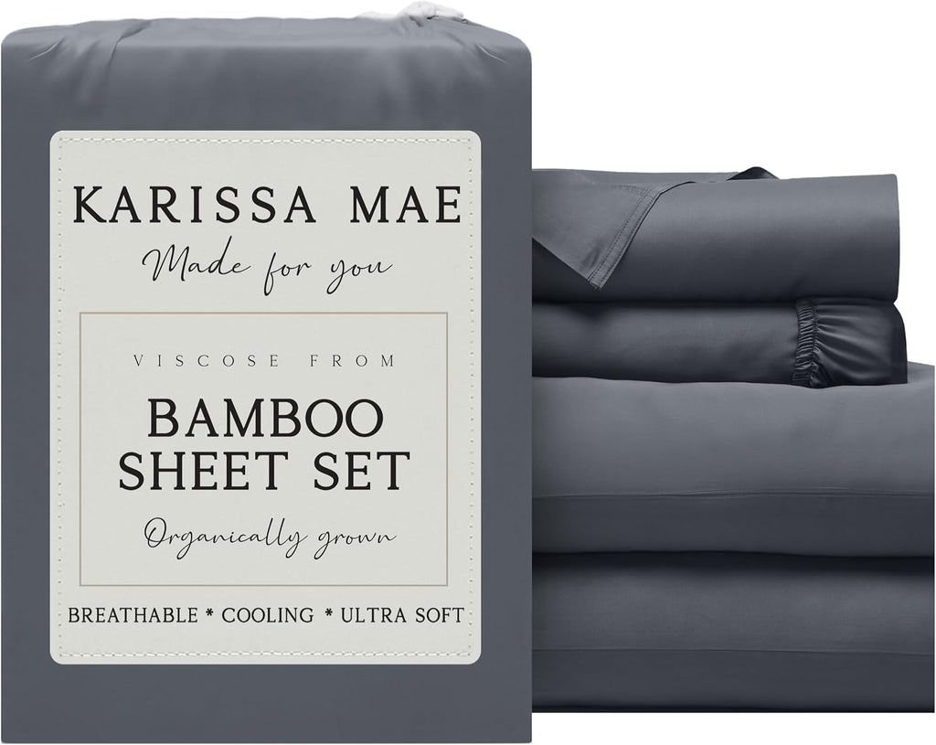 KARISSA MAE Pure Viscose from Bamboo California King Size Sheet Set | 100% FSC Certified | Luxuriously Soft | Cooling | 18" Deep Pocket…
