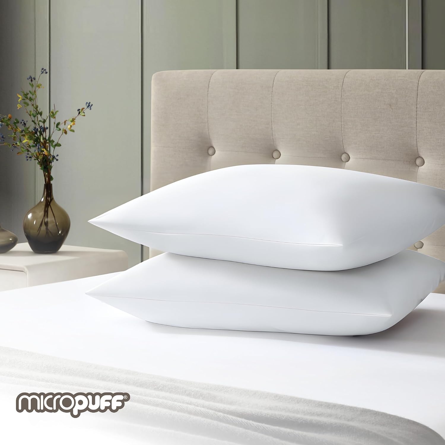 Micropuff Queen Size Pillow Cases, Open End - 2 Pack - Soft and Breathable Hypoallergenic Pillow Cover. Pillowcase Protects Against…